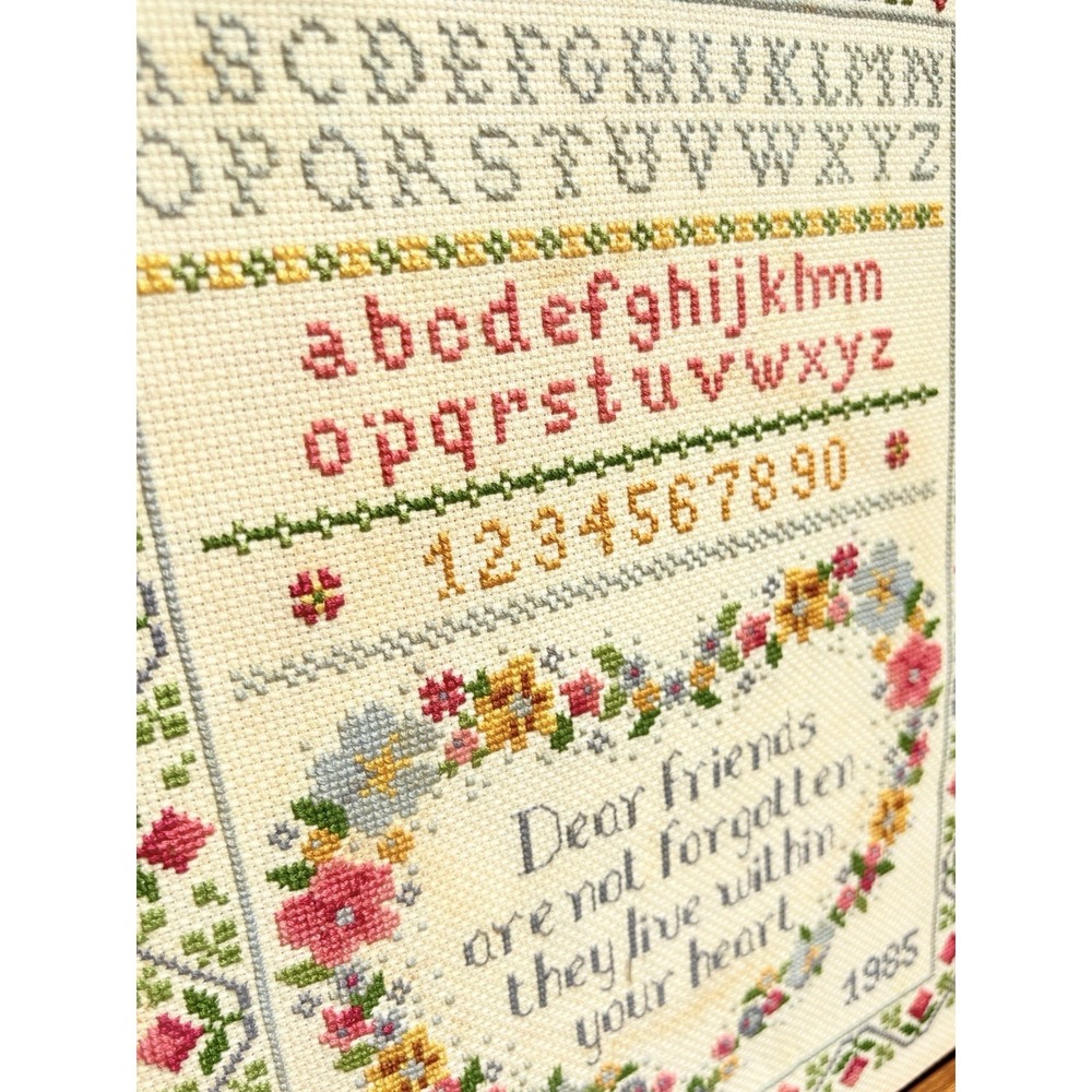 Vintage Framed Cross Stitch Sampler Dear Friends Live Within Your Heart 12 X 15 - Picture 5 of 9